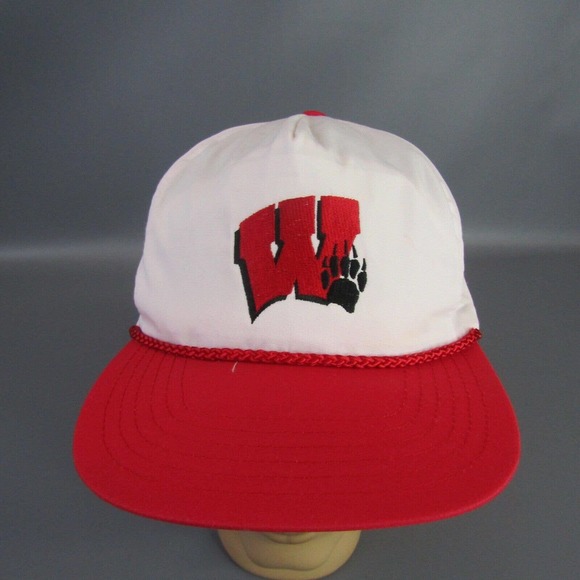 Vintage Wisconsin Badgers Strapback‎ Hat Otto Adjustable Cap Paw Print Logo - Picture 1 of 9